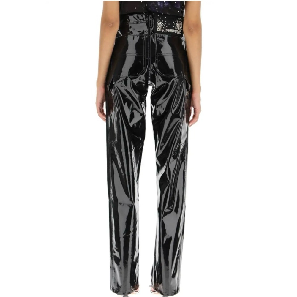 Des Phemmes Vinyl coated pants rhinestone